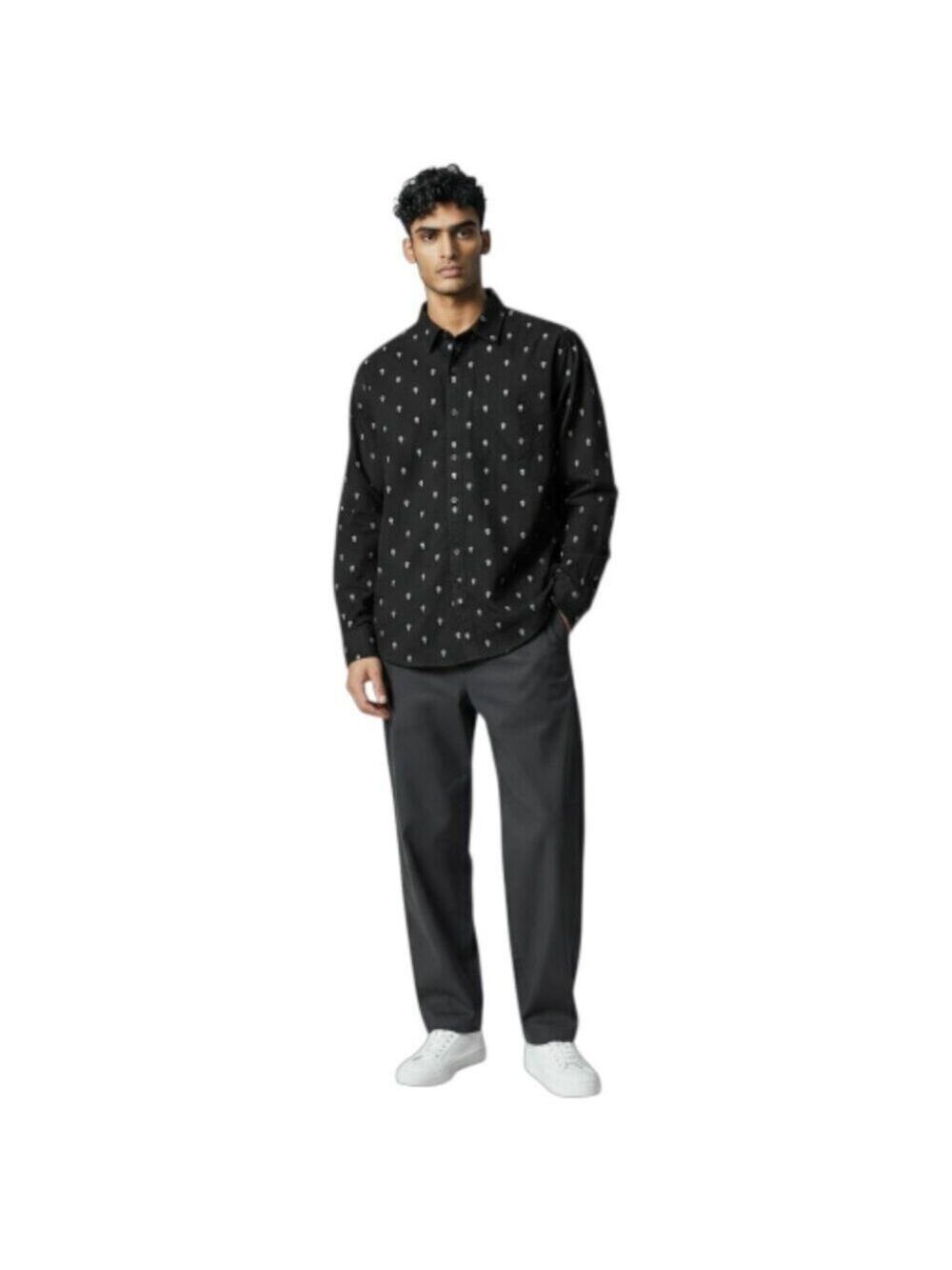American Eagle Mens Long Sleeve Black Cactus Print Button Down Shirt Medium